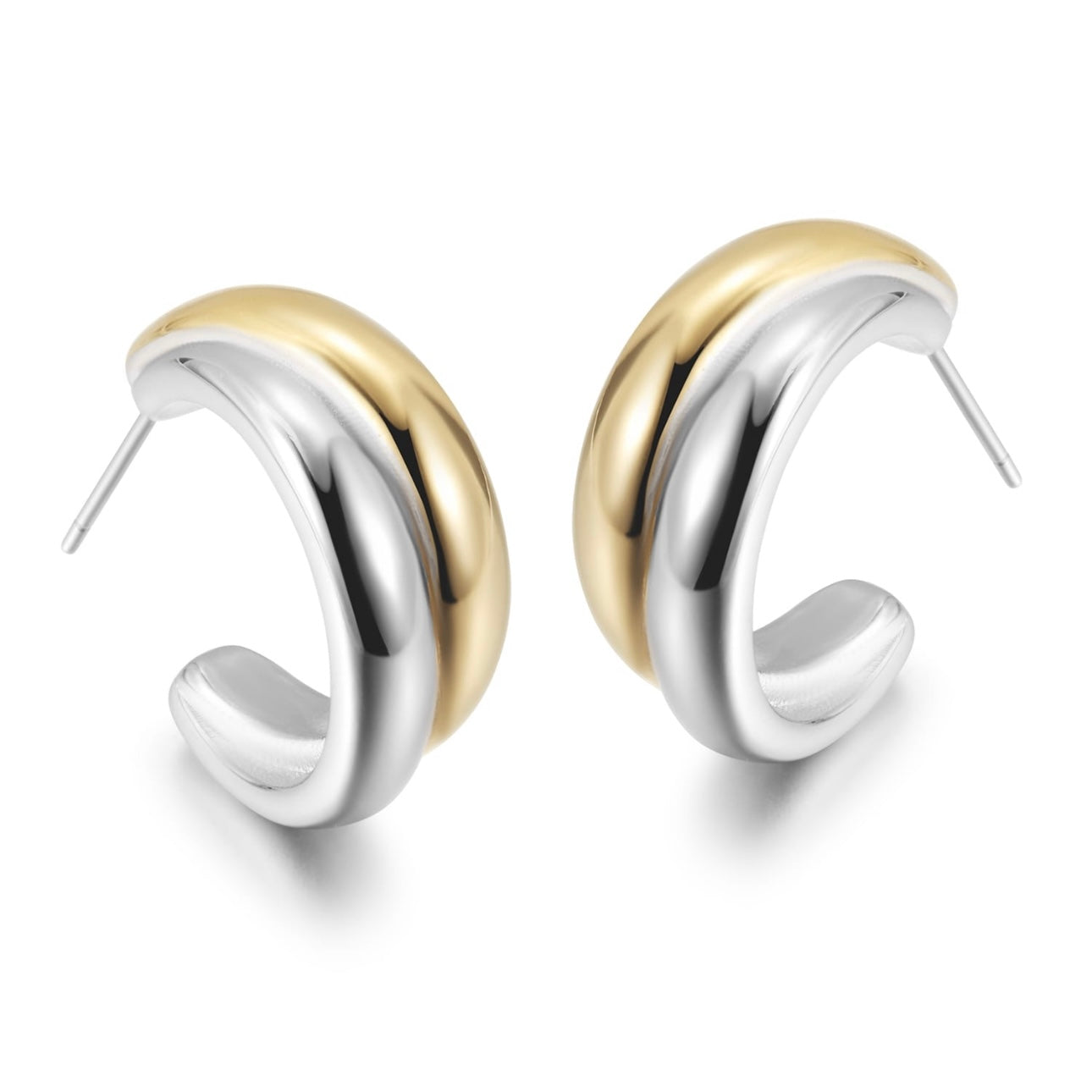 Chunky Two-Tone Stainless Steel Hoop Earrings