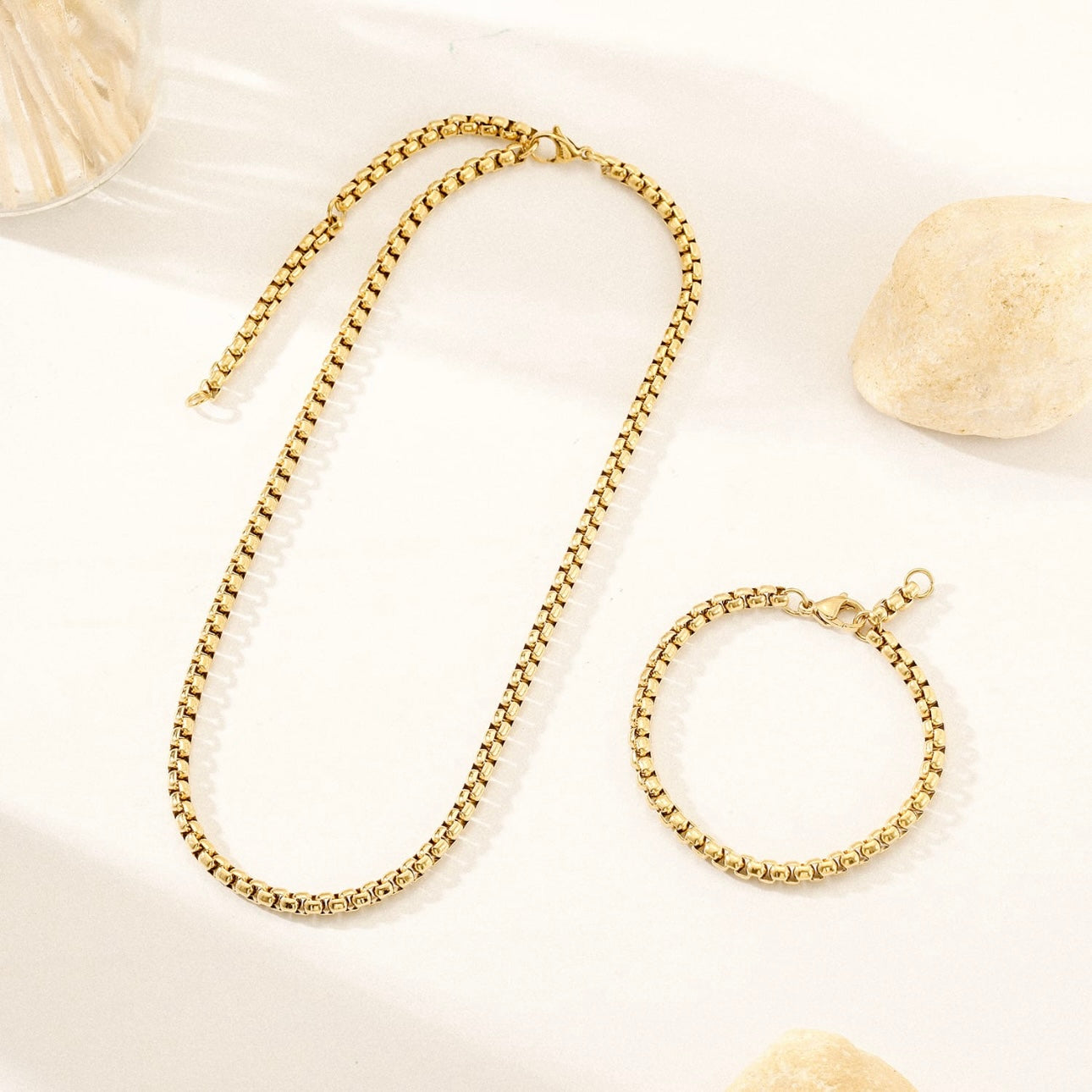 Gold Box Chain Bracelet – Stainless Steel, Water-Resistant