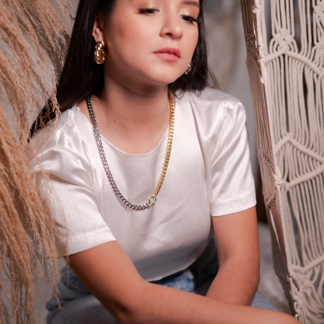 Silver and Gold Cuban Link Necklace