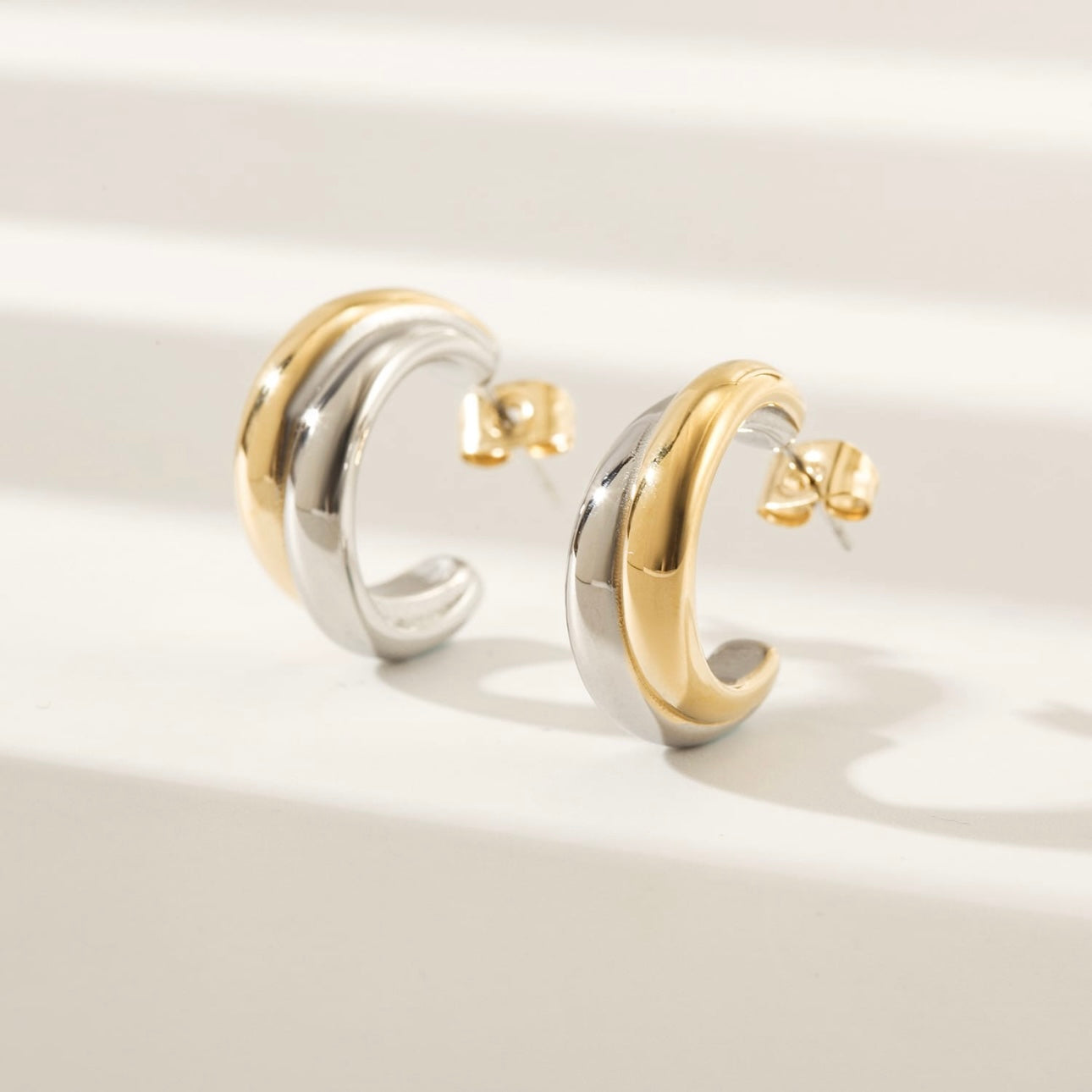 Chunky Two-Tone Stainless Steel Hoop Earrings