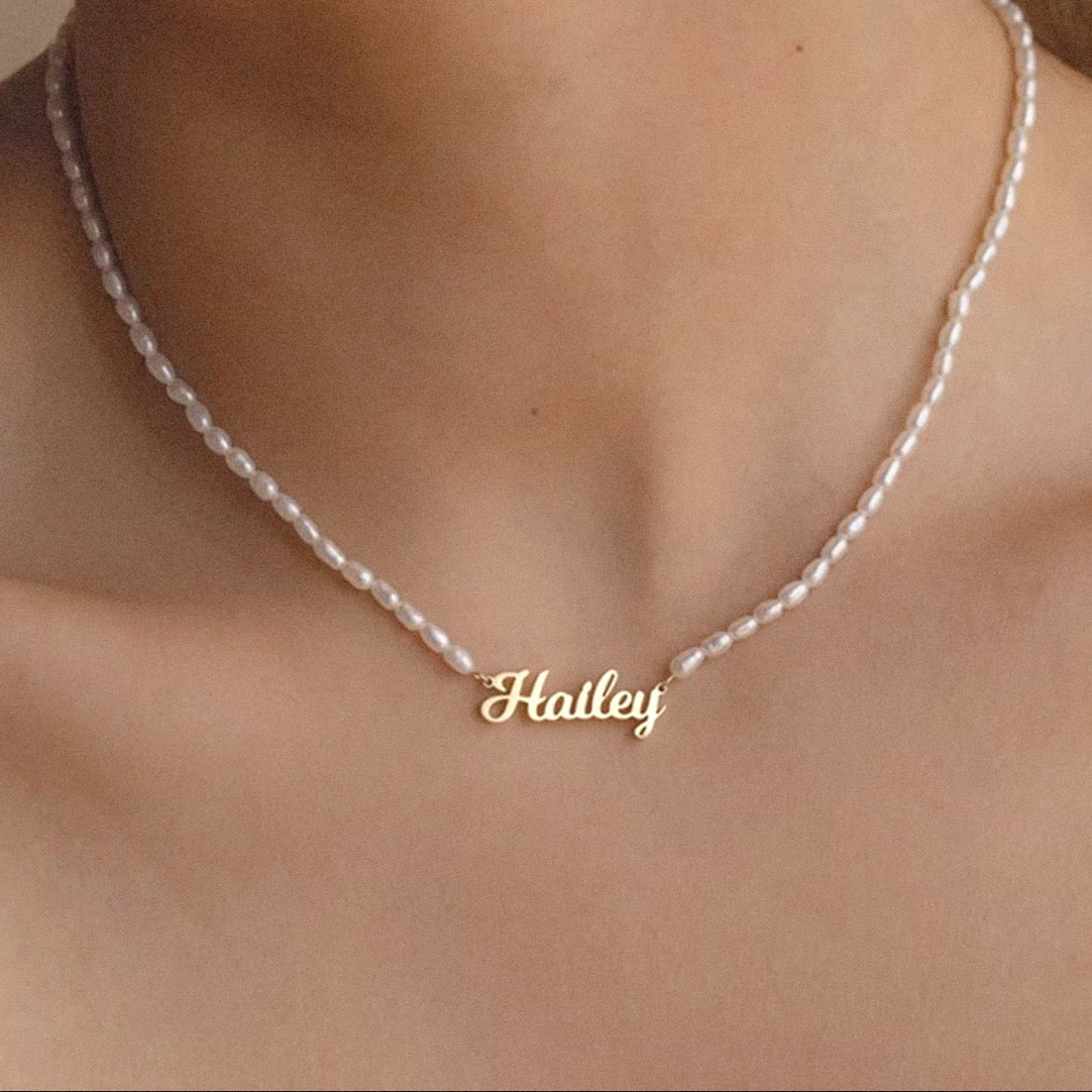 Custom Pearl Name Necklace – Handmade with Freshwater Pearls & Stainless Steel