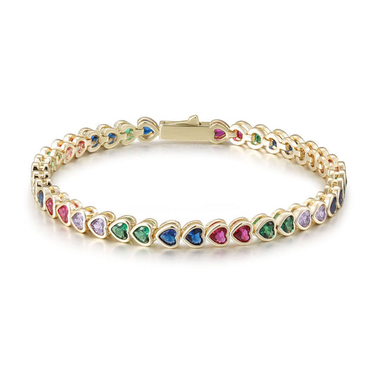 Rainbow Heart Tennis Bracelet – Gold Stainless Steel
