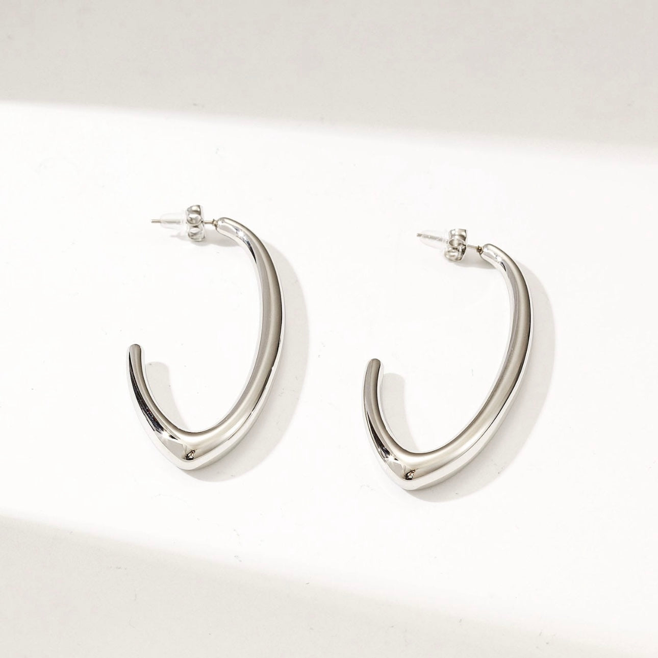 Sculpted Open Hoop Earrings – Stainless Steel