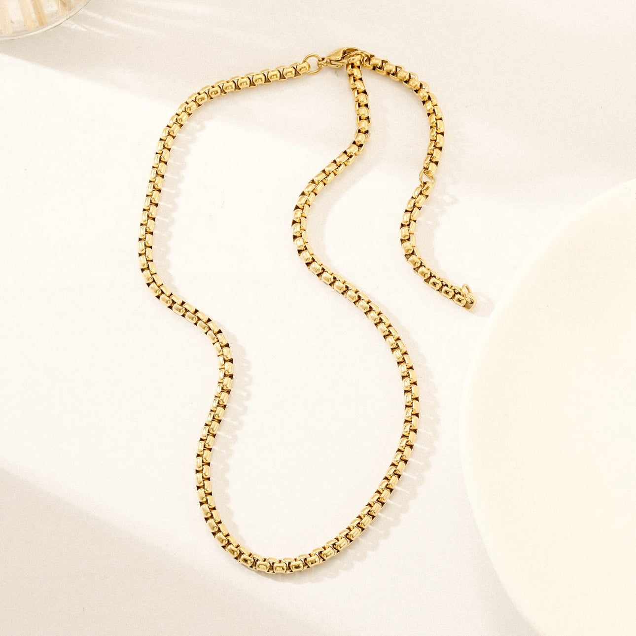 Gold Box Chain Necklace – Stainless Steel, Water-Resistant