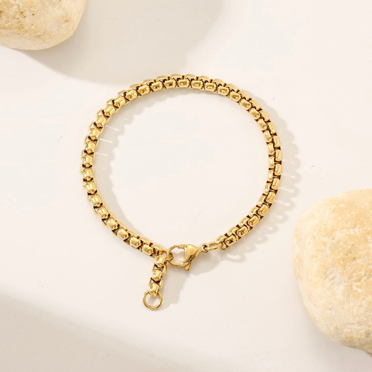 Gold Box Chain Bracelet – Stainless Steel, Water-Resistant