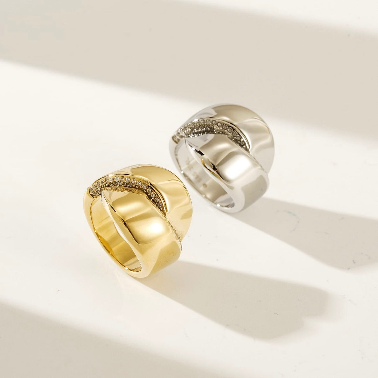 Erica Sculpted Shine Pavé Ring – Gold & Silver Stainless Steel
