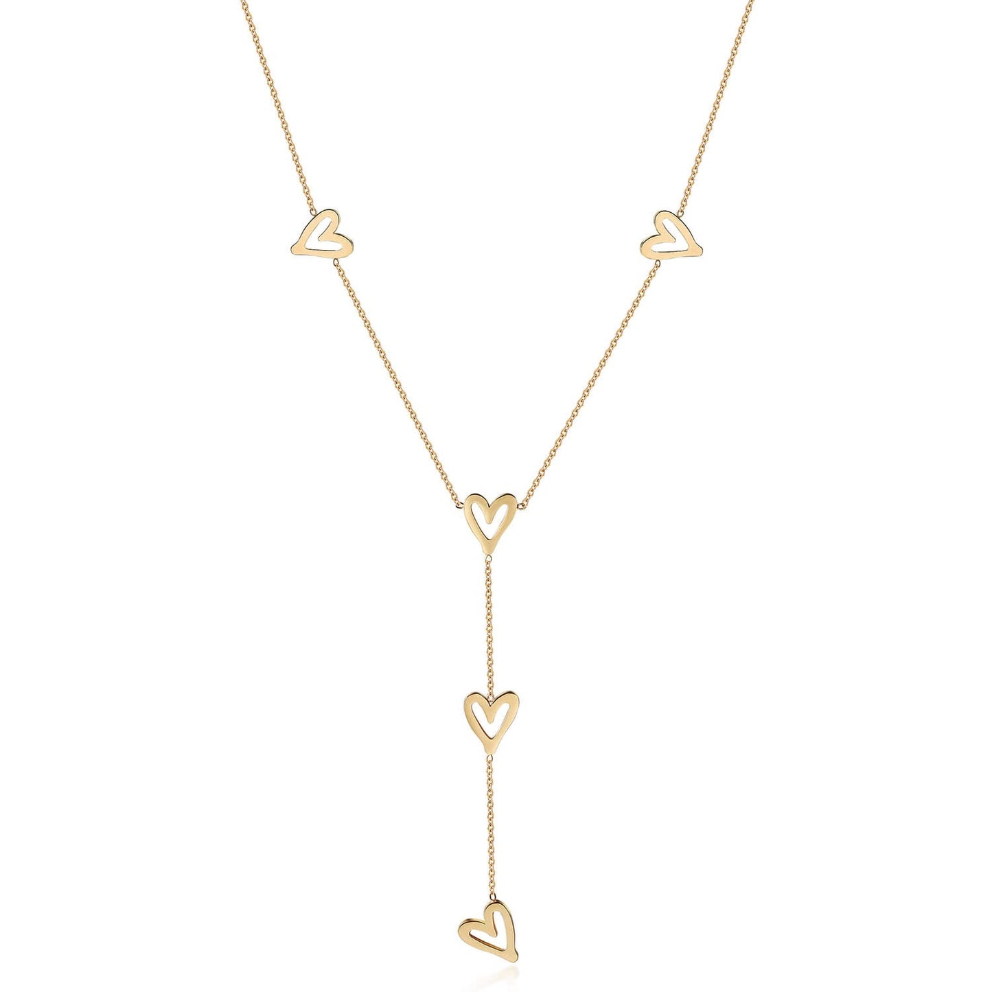 Heart Lariat Necklace – Stainless Steel, Gold Plated