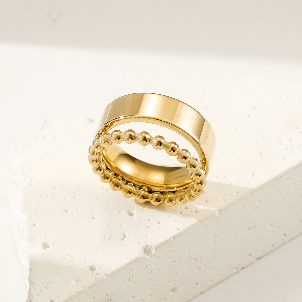 Dual-Band Gold-Plated Stainless Steel Ring Set