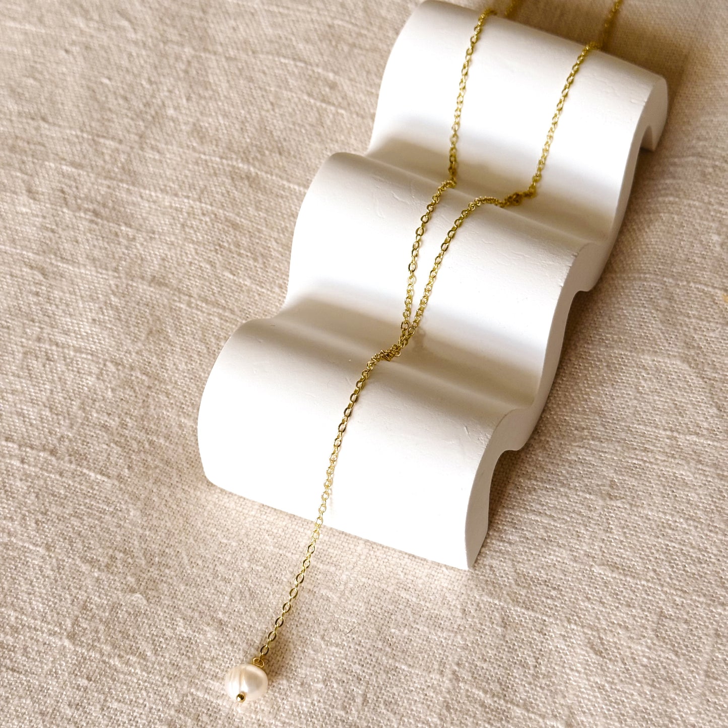 Kate Delicate Pearl Drop Lariat Necklace – Handmade Gold-Plated