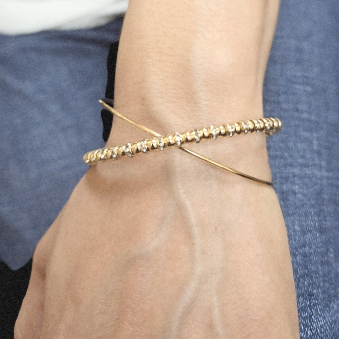 Tere Duo Sparkle Open Cuff Bracelet – Adjustable Stainless Steel Elegance