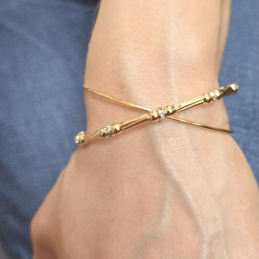 Tere Duo Sparkle Open Cuff Bracelet – Adjustable Stainless Steel Elegance