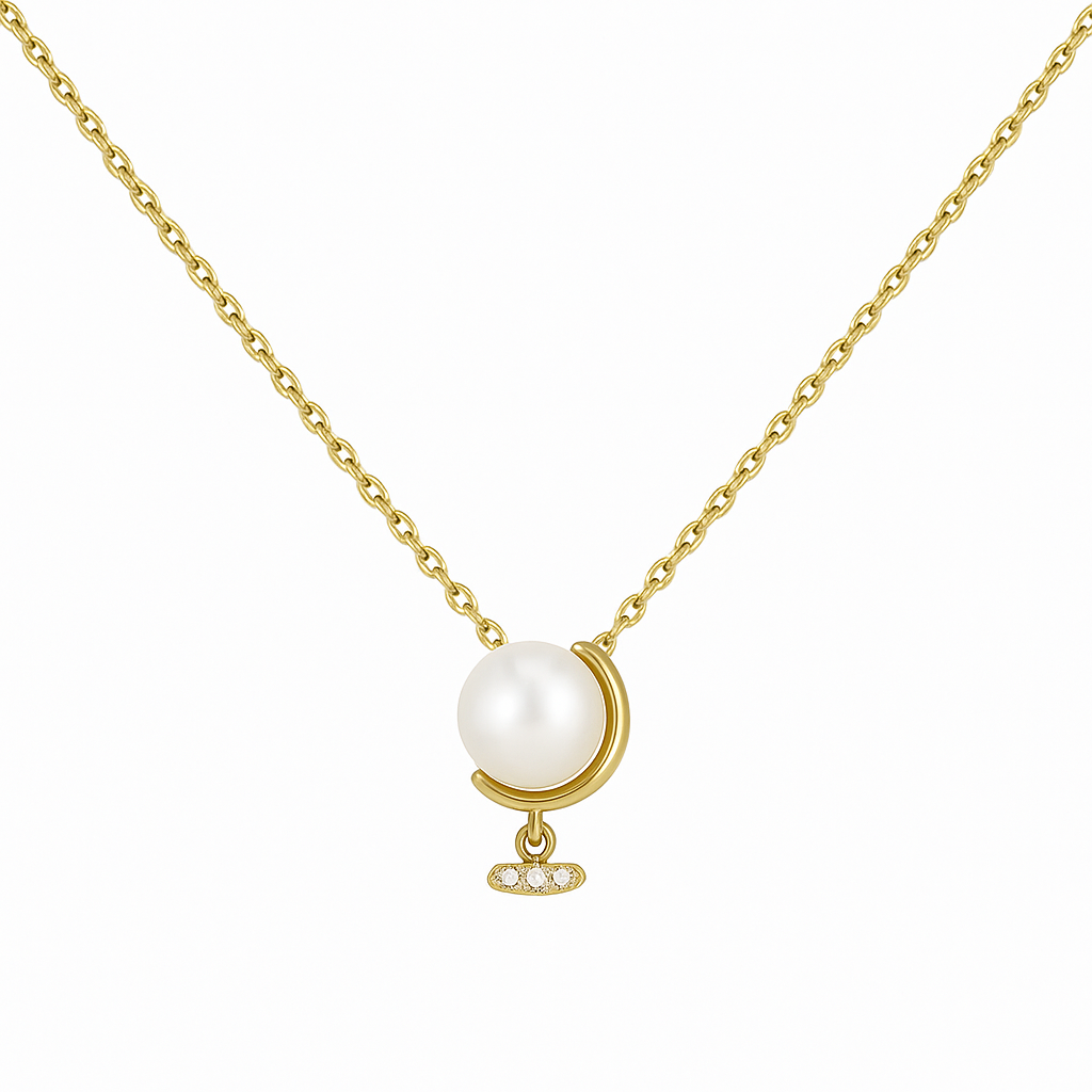Globe Pearl Necklace – Sterling Silver with 18K Gold Plating