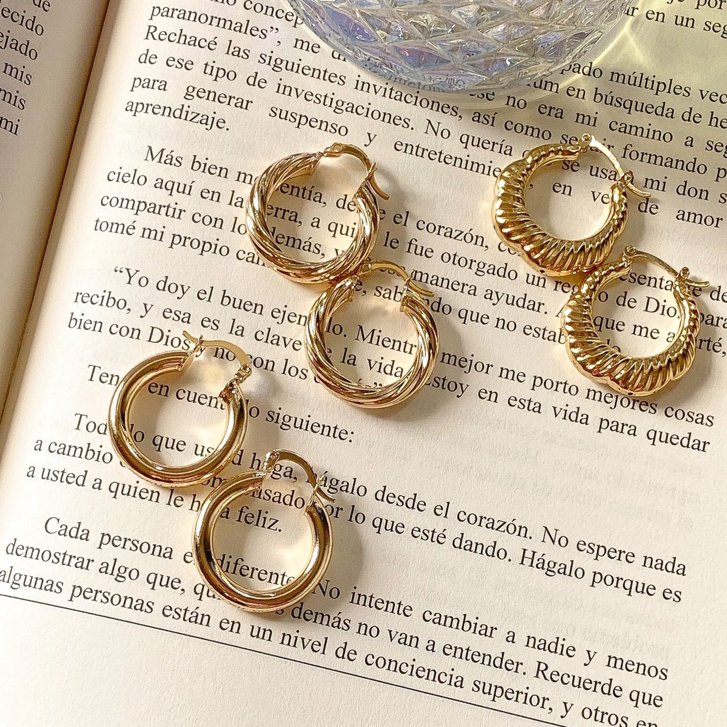 Three gld-filled hoops, made in Brazil, hypoallergenic and water-resistant by ISVI Boutique Miami