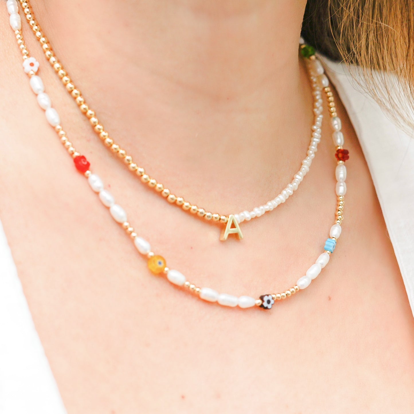 Pearls and Beads Initial Necklace