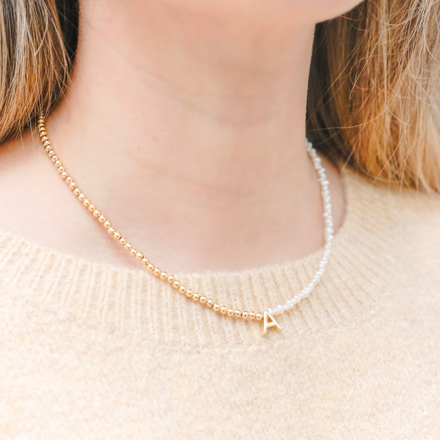 Pearls and Beads Initial Necklace