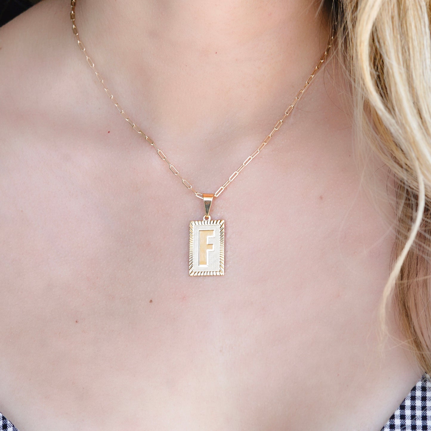 Rectangle Initial Necklace