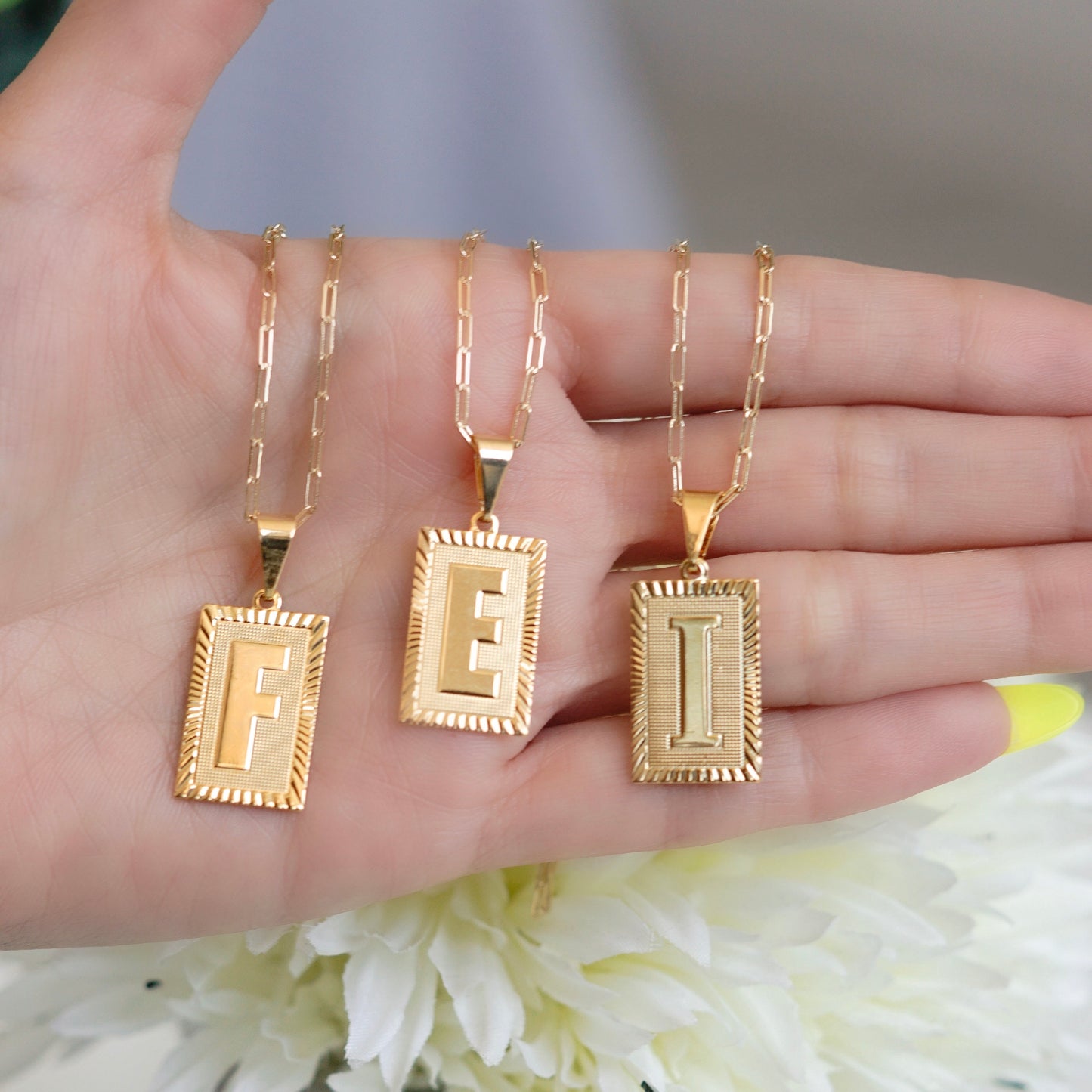 Rectangle Initial Necklace