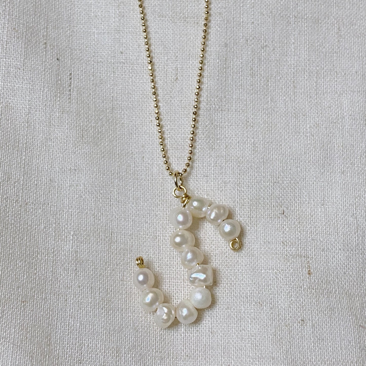 Freshwater pearl initial necklace (letter S). Handmade necklace. Gold-filled necklace by ISVI Boutique Miami