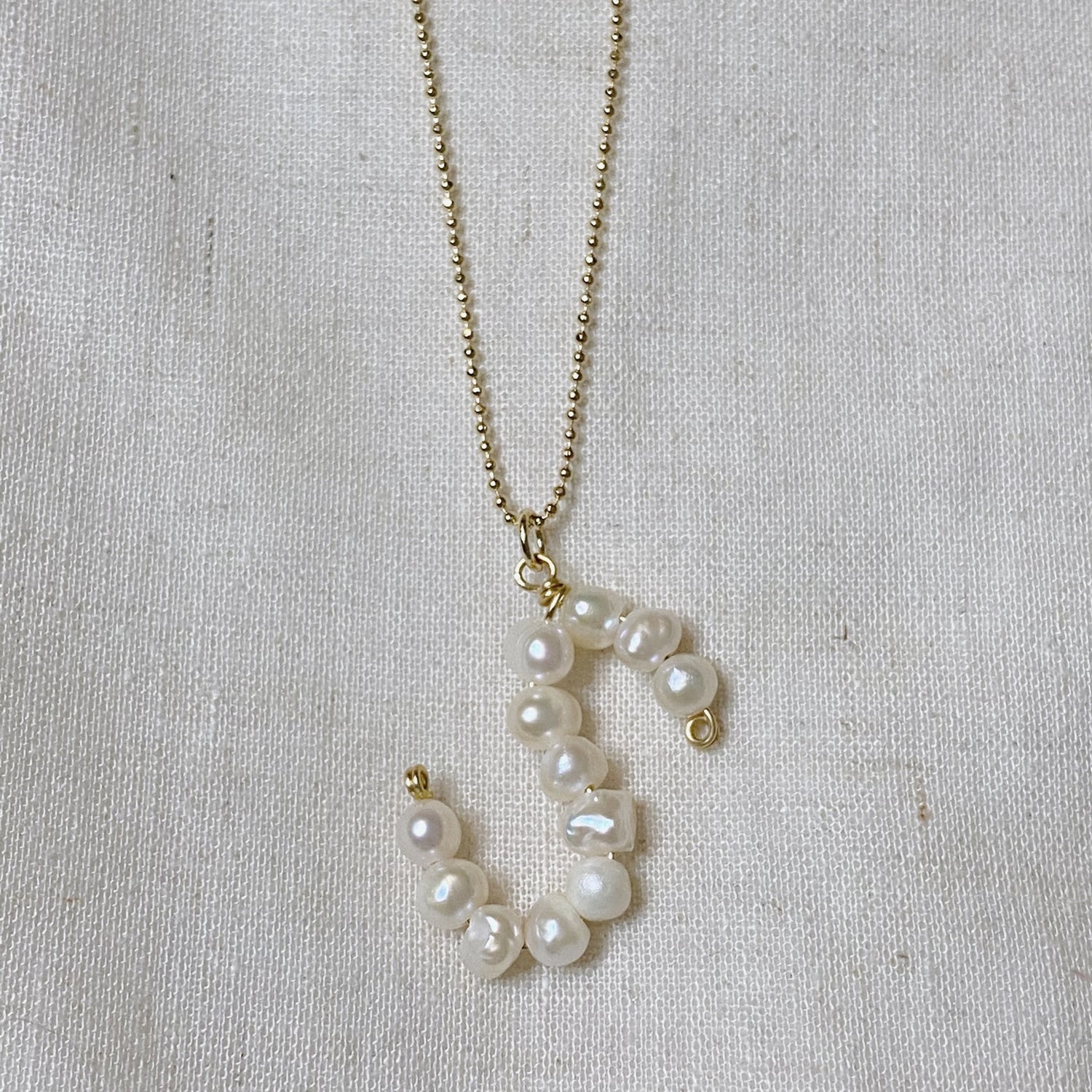 Freshwater pearl initial necklace (letter S). Handmade necklace. Gold-filled necklace by ISVI Boutique Miami