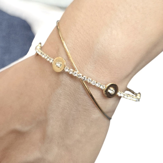 Tere Duo Sparkle Open Cuff Bracelet – Adjustable Stainless Steel Elegance