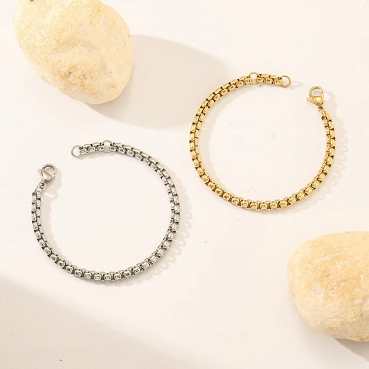Gold Box Chain Bracelet  – Stainless Steel, Water-Resistant