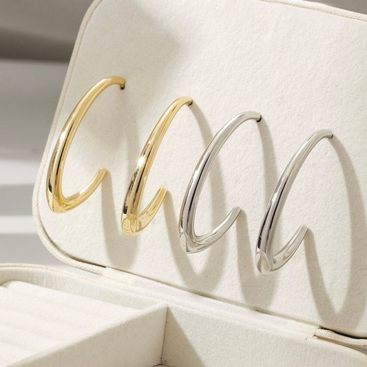 Sculpted Open Hoop Earrings – Stainless Steel