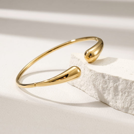 Teardrop Open Cuff Bracelet – Stainless Steel (Gold or Silver)