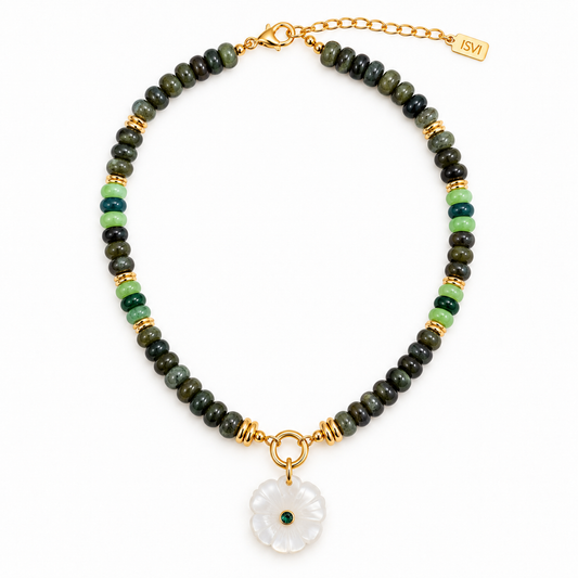 Evergreen Agate Flower Necklace