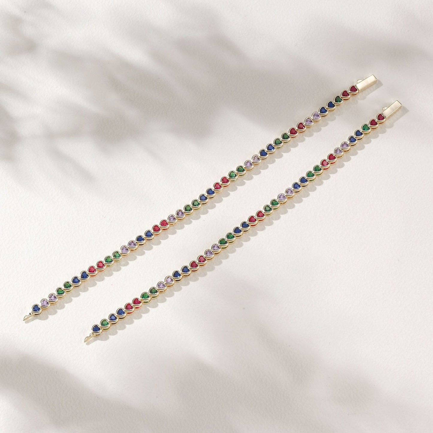 Rainbow Heart Tennis Bracelet – Gold Stainless Steel