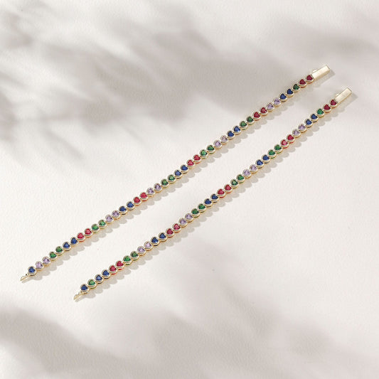 Rainbow Heart Tennis Bracelet – Gold Stainless Steel