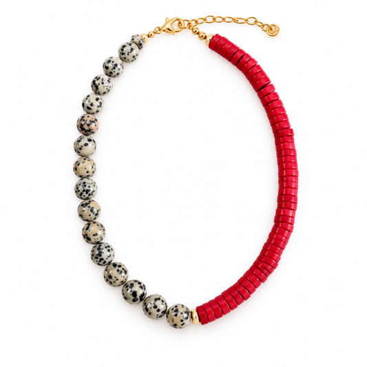 Coral & Dalmatian Jasper Necklace