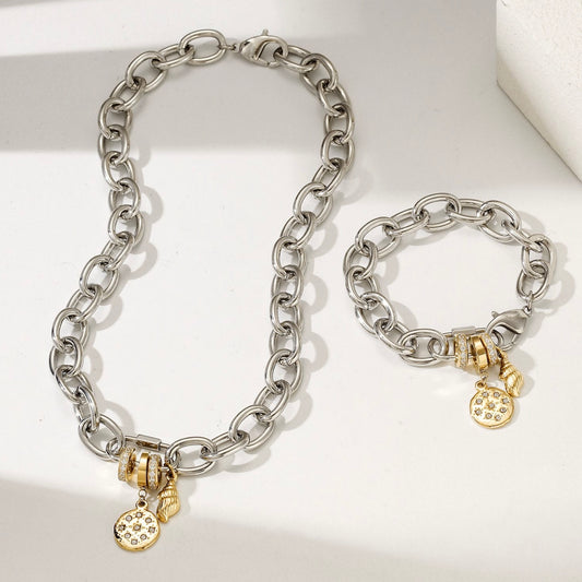Alexa Chunky Charm Chain Bracelet – Stainless Steel with Gold Accents
