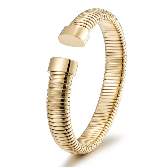Gold Coil Cuff Bracelet – Stainless Steel, Adjustable & Water-Resistant