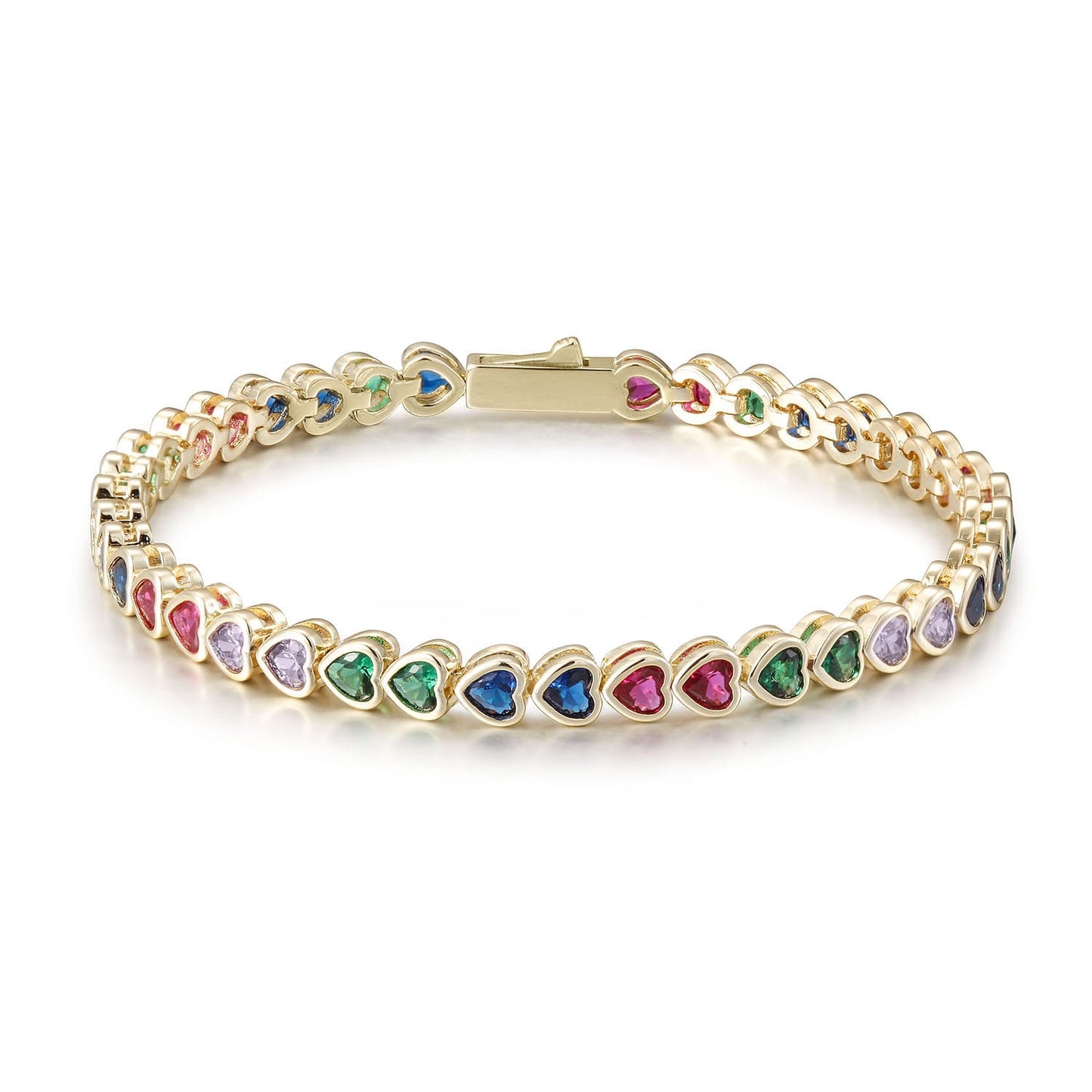 Rainbow Heart Tennis Bracelet – Gold Stainless Steel