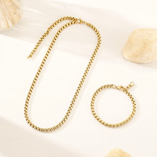 Gold Box Chain Necklace – Stainless Steel, Water-Resistant