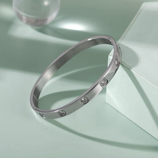 Cubic Zirconia Bangle – Stainless Steel