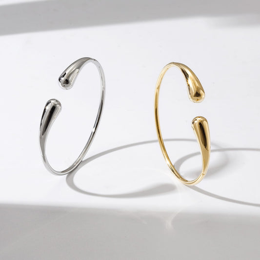 Teardrop Open Cuff Bracelet – Stainless Steel (Gold or Silver)