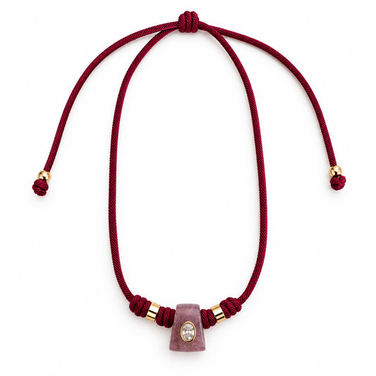 Burgundy Stone Cord Necklace