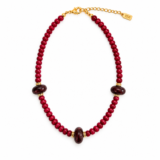 Burgundy Beaded Statement Necklace