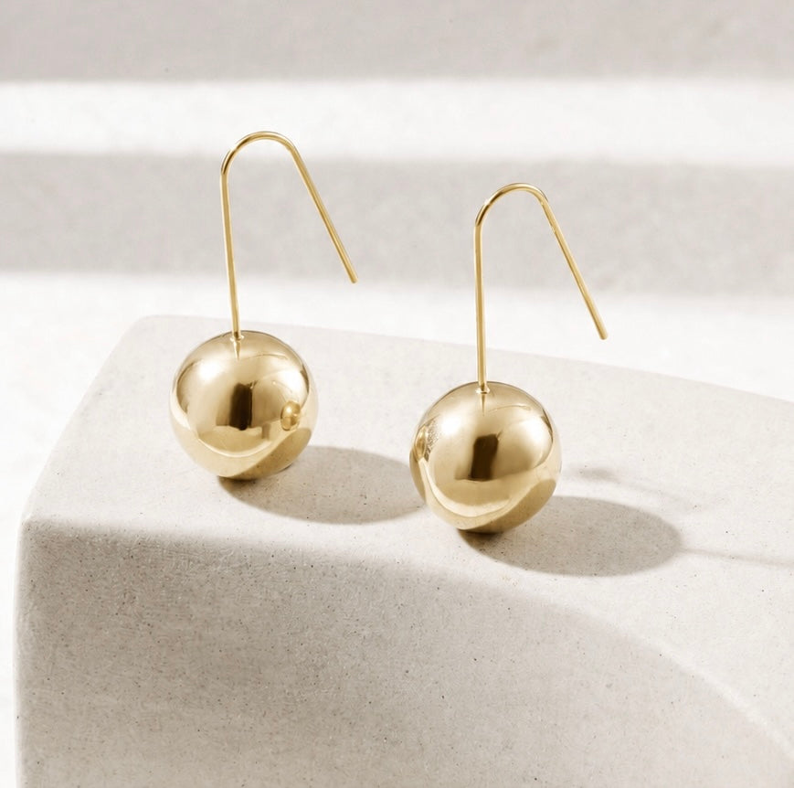 Gold Ball Drop Earrings – Stainless Steel