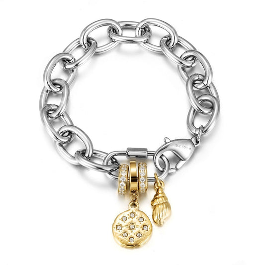 Alexa Chunky Charm Chain Bracelet – Stainless Steel with Gold Accents