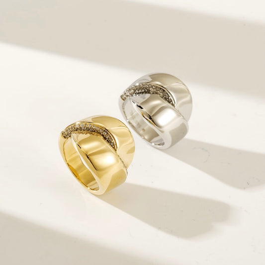 Erica Sculpted Shine Pavé Ring – Gold & Silver Stainless Steel
