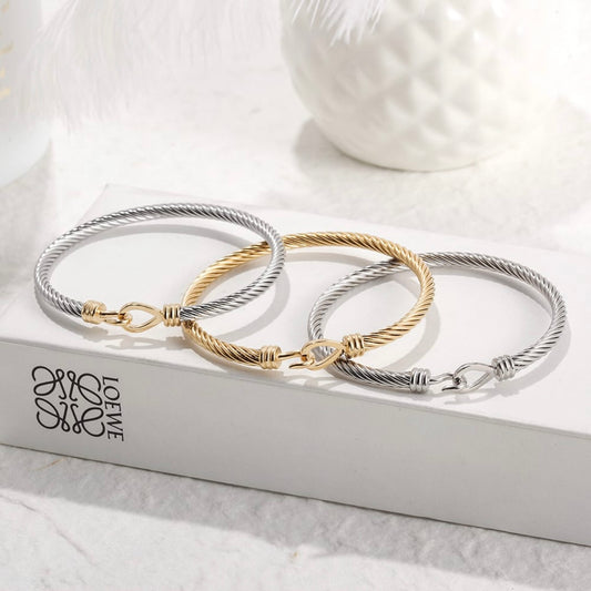 Twisted Cable Hook Bracelet – Stainless Steel