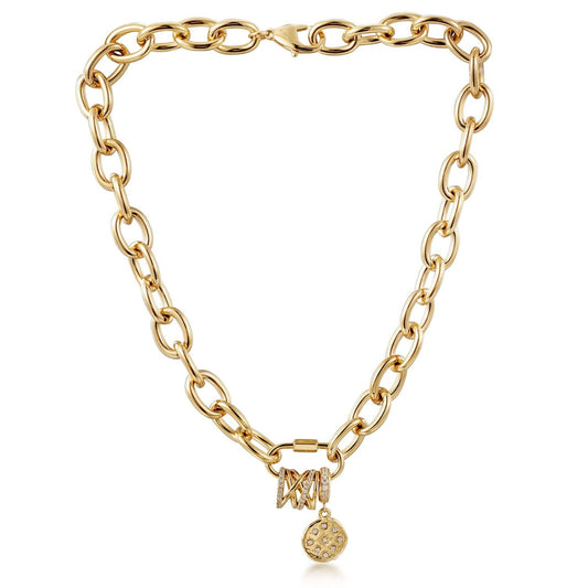 Alexa Chunky Charm Chain Necklace – Stainless Steel with Gold Accents