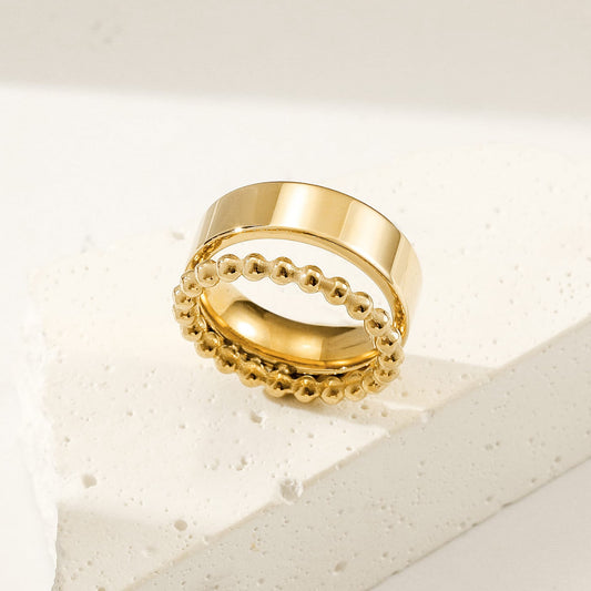 Dual-Band Gold-Plated Stainless Steel Ring Set