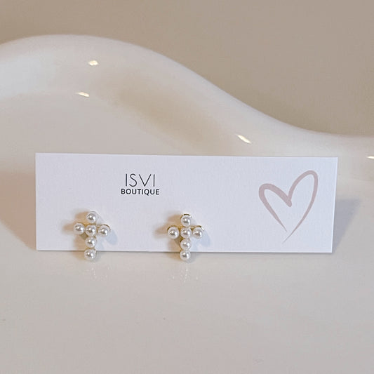 Cross Mini Pearls Stud