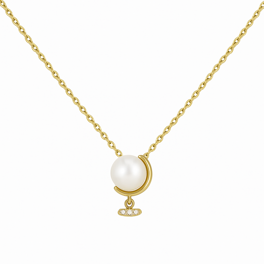 Globe Pearl Necklace – Sterling Silver with 18K Gold Plating