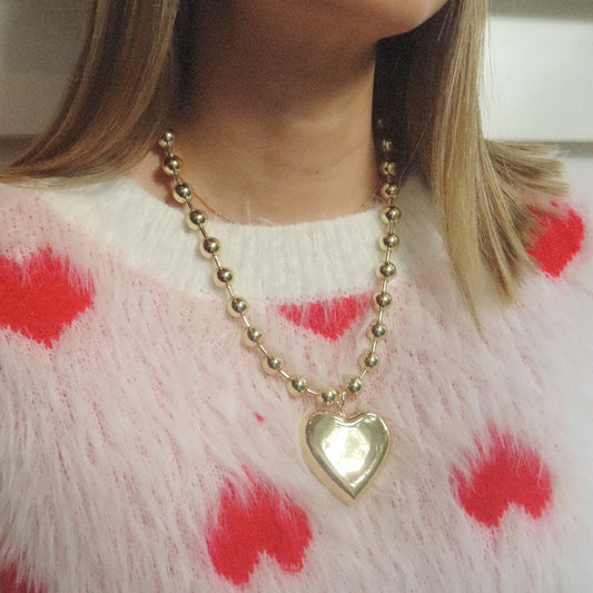Chunky Heart Bead Necklace – Gold Plated over Brass