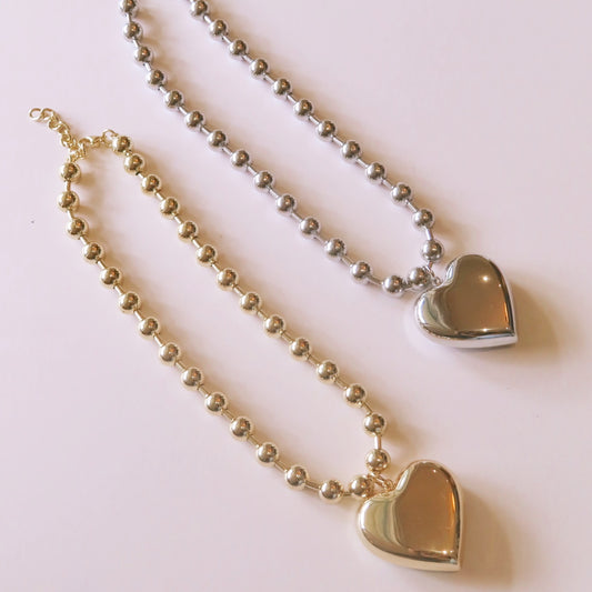 Chunky Heart Bead Necklace – Gold Plated over Brass