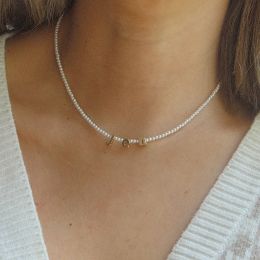 Custom Name Necklace with Shell Pearls – Handmade, Gold Plated Over Brass
